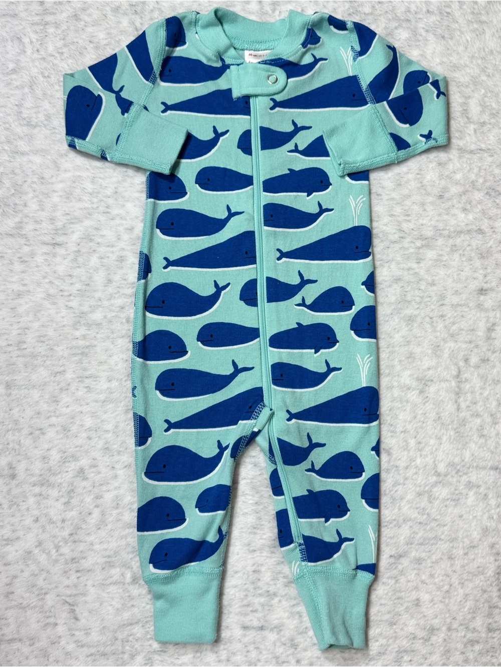 Hanna Andersson Blue Whale Zip Sleeper 3-6M Baby Organic Cotton Aqua Ocean